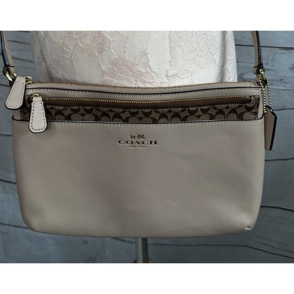 Coach Signature East West Crossbody Shoulder Bag Beige Signature NWOT